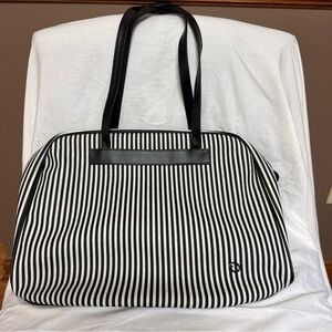 Oscar de la Renta Black and White Vertical Stripe Tote